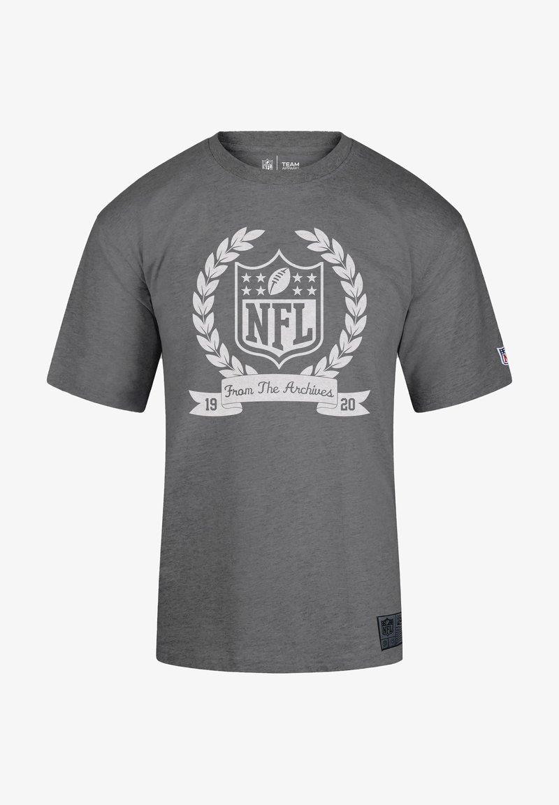 Gray short-sleeve t-shirt made of soft fabric, featuring a white NFL logo within laurel leaves and the text "From The Archives 19 20."