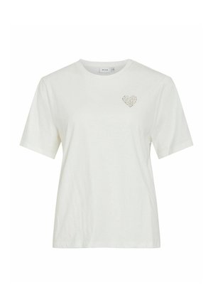 Vit bomullst-shirt med korta ärmar, med en liten hjärtdesign av strass på vänstra bröstområdet.