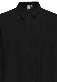 Camicia nera con colletto strutturato, chiusura frontale con bottoni e un sottile motivo testurizzato. Realizzata in tessuto leggero e morbido.