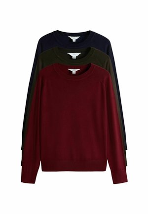 REGULAR FIT -  CREW NECK 3 PACK - Strickpullover - chocolate brown navy blue burgundy red