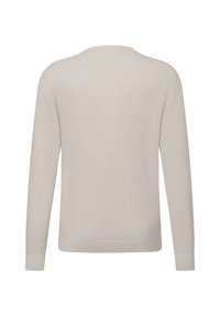 Hellbeige gestrickter Pullover mit langen Ärmeln, Rundhalsausschnitt und strukturiertem Muster. Verfügt über gerippte Bündchen und einen Saum für eine figurschmeichelnde Passform.