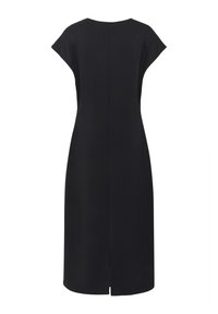 Melnas bezpiedurkņu kleitas ar apaļu kaklu, taisni piegriezumu un aizmugurē atvērtu vīlīti, kas nodrošina brīvību kustībām. Izgatavota no gluda, elastīga auduma.