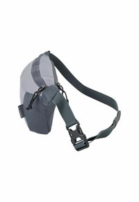 Gray nylon sling bag with adjustable strap, zippered compartment, and durable hardware. Smooth texture, compact design for easy carrying.