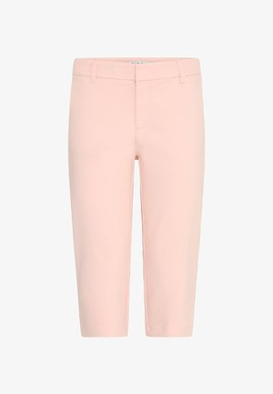 Heledad roosa lühikesed püksid, mis on valmistatud siledast kangast. Toote juures on kummist vöökoht ja peened õmbluse detailid. Nähtavad taskud ega mustrid puuduvad.