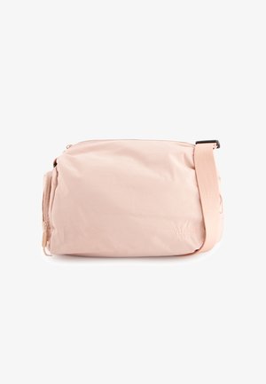 Zachte roze crossbodytas met verstelbare band, ritssluiting en klein geperst "Venezia" logo aan de onderkant aan de rechter voorkant.