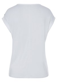 Witte T-shirt met korte mouwen, relaxed fit, ronde halslijn en zachte, gladde stof. Heeft een middennaad op de rug.