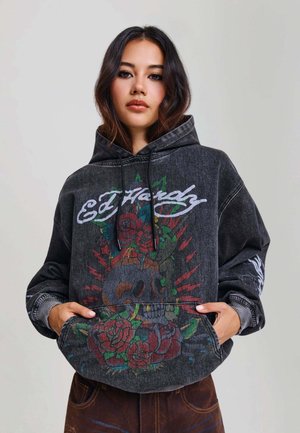 Ed Hardy, WOMENS ED HARDY SKULL AND ROSES RELAXED HOODIE - Sweat à capuche - black