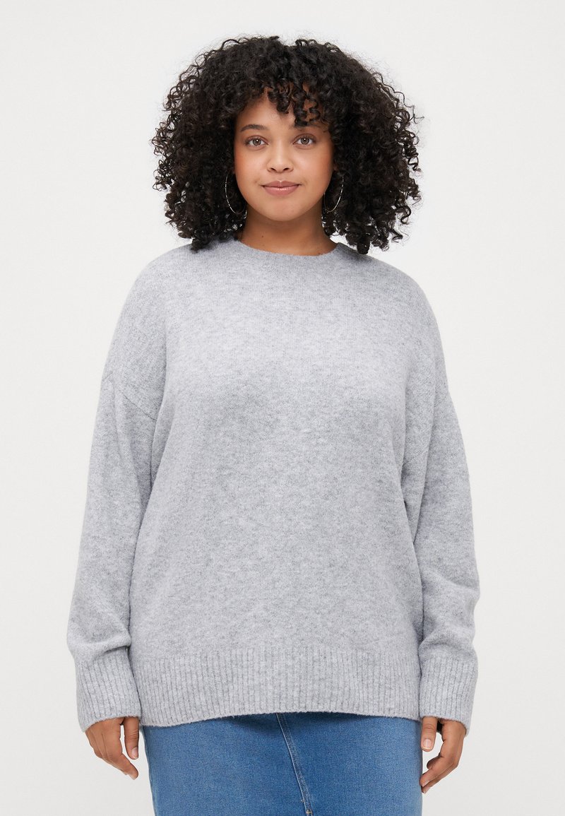 Vero Moda Curve VMCBOOM O NECK - Jumper - light grey melange