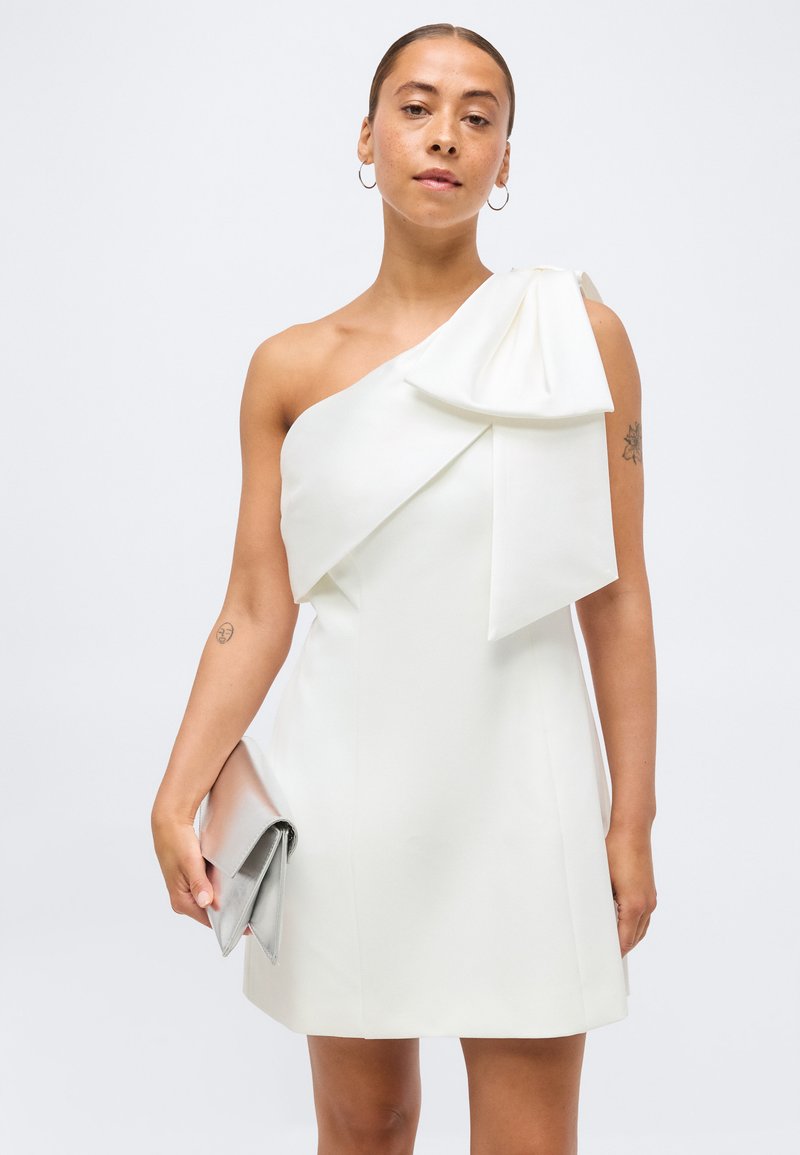 basque waist wedding dress a line ASOS DESIGN Washed One Sleeve Drape Detail Mini Dress In Pink main image 0