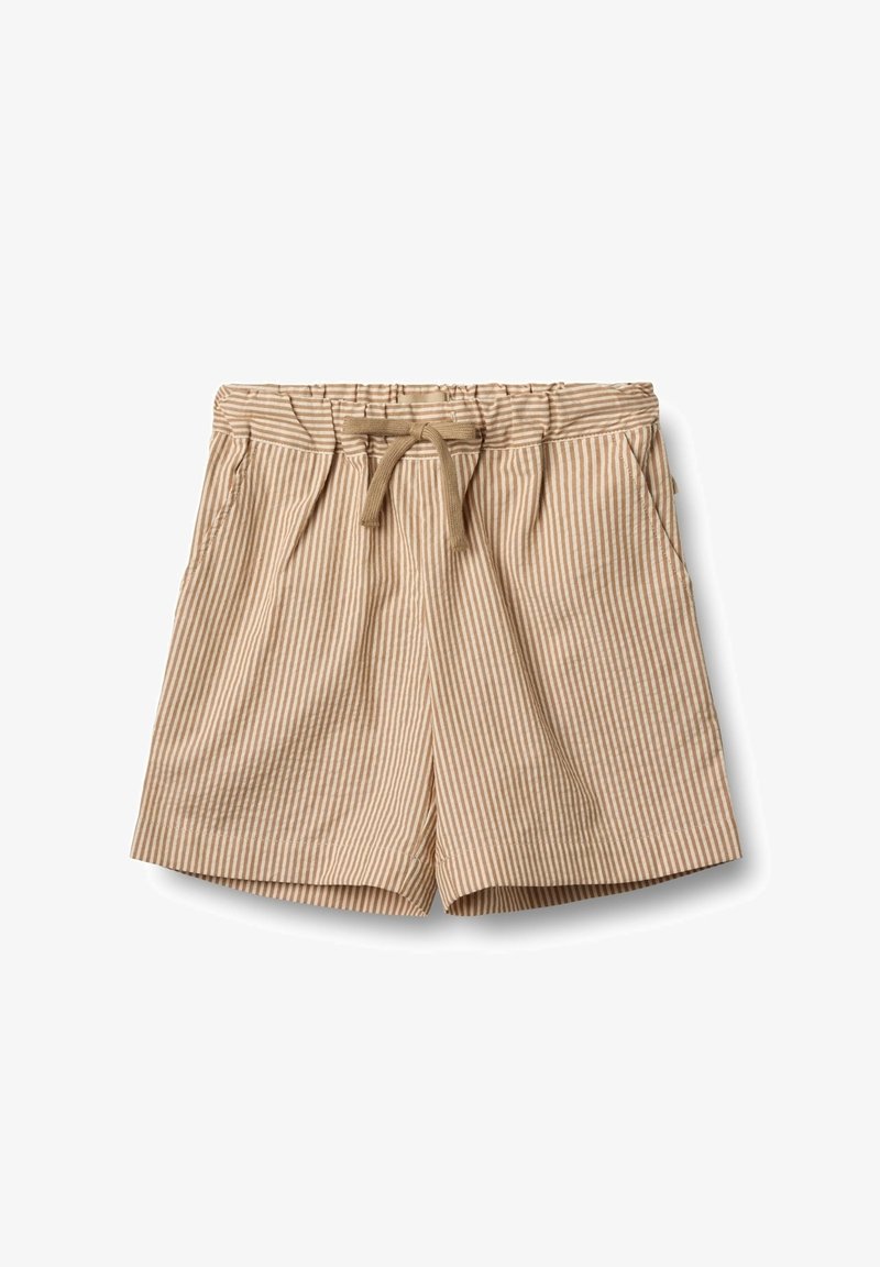 Beige og hvide stribede shorts med elastisk talje og frontsløjfe. Har to sidelommer og en afslappet pasform.