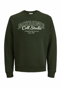 Mørkegrønne bomuldssweatshirt med lange ærmer, ribbede manchetter og rund hals. Har hvidt trykt tekst på forsiden, herunder mærkets navn.