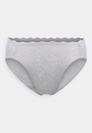 Graue Spitzenunterhosen mit dezentem wellenförmigem Muster, gewelltem Bund und glattem Stoff für Komfort und Dehnbarkeit.