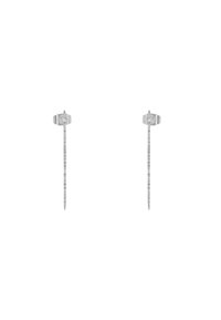 Orecchini a vite in argento sterling con design a barra lunga e dritta. La superficie testurizzata presenta linee verticali sottili. Minimalisti e leggeri.