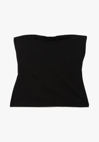 Top de tubo negro ajustado hecho de tela elástica. Diseño simple con una textura suave y sin herrajes o adornos visibles.