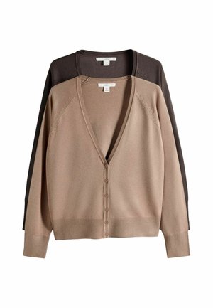 THE SET, FINE KNITTED V-NECK CARDIGANS - Cardigan - chocolate brown camel brown