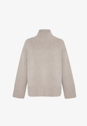 Beige coltrui gemaakt van gestructureerde gebreide stof. Heeft een relaxte pasvorm, gezakte schouders en ribgebreide manchetten en zoom.