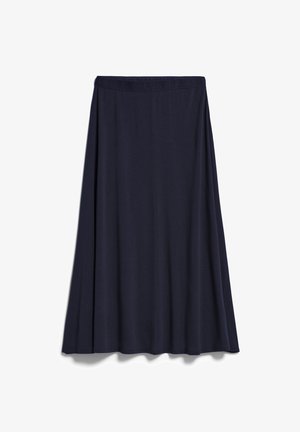 Gonna maxi blu navale realizzata in tessuto morbido e elastico. Presenta un ampio elastico in vita e un design fluido che arriva fino alla caviglia.