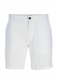 Short en lin blanc avec devant plat, fermeture à bouton et poches latérales. Bords ourlés et coupe décontractée. Matière légère et respirante.