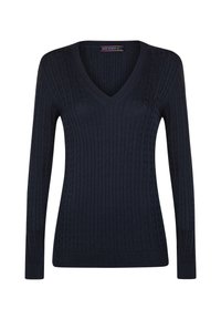 FINE CABLE V-NECK - Svetr - dark blue