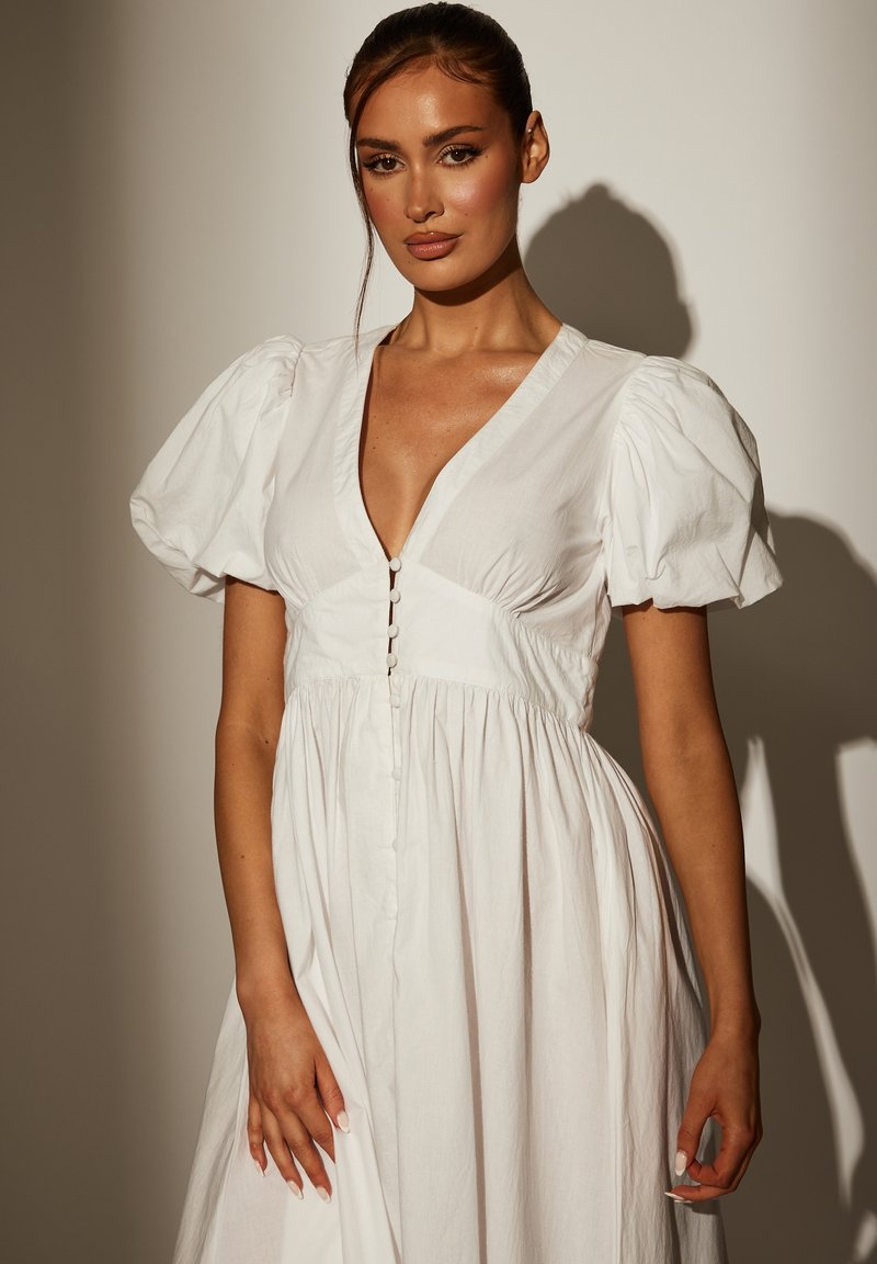 South Beach PUFF SLEEVE MIDI - Shirt dress - white - Zalando