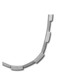 Collier en argent présentant des sections alternées en métal brossé et ornées de diamants, avec une forme lisse et élégante et une finition polie.