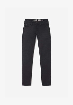 Zwarte joggers gemaakt van zachte stof. Kenmerken zijn een standaard tailleband met het label "BLUE JOGG", vijf zakken en een slim-fit ontwerp.