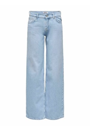 Jasnoniebieskie szerokie jeansy z przednimi kieszeniami, szlufkami na pasek, zapięciem na guzik oraz metką z napisem "ONLY" na pasie.