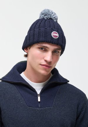 Colmar Originals, COLMAR ORIGINALS UNISEX RIB-KNIT HAT WITH POM-POM - Čiapka - blue