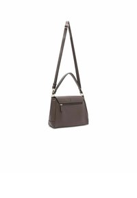 Borsa a tracolla in pelle marrone con superficie texturizzata, dotata di manico superiore, tracolla regolabile e tasca con zip frontale.