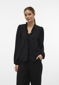 Vero Moda - ALVA EMS LS V-NECK GA - Bluse - black Thumbnail-Bild 1