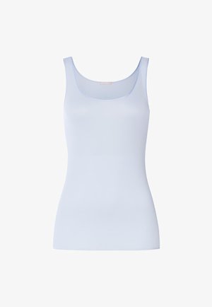 Lichtblauw hemdje met ronde hals en brede bandjes. Gemaakt van glad, rekbaar materiaal, met een slank en aansluitend silhouet.