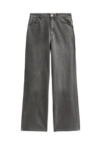 Löysät farkut tummanharmaasta denimistä, joissa on nappi- ja vetoketjukiinnitys, neljä taskua ja huomaamaton ommel yksityiskohtana saumoissa.