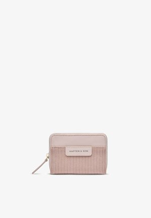 Small blush pink wallet with ribbed fabric front, zipper closure, and Kapten & Son logo on a rectangular patch.