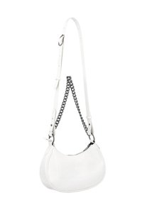 Hvid skuldertaske i faux læder med et struktureret krokodillemønster, der har en sølvfarvet kædeaccent og justerbar rem. Lynlåslukning.