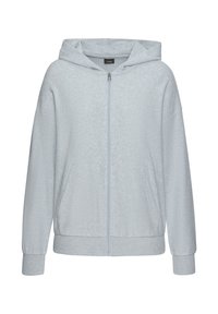 Helle graue Kapuzenjacke mit Reißverschluss, aus weichem Stoff, verf�ügt über eine geräumige Kapuze, zwei Vorderaschen und gerippte Bündchen in einem lässigen Schnitt.