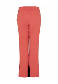 Rode thermobroek met een rechte snit, voorzien van een ritsaccent bij de enkels en een eenvoudig ontwerp van de tailleband. Glad stofgevoel.