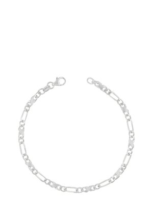 Silberfarbenes Figaro-Kettenarmband mit abwechselnd kleinen und länglichen ovalen Gliedern, mit Karabinerverschluss.