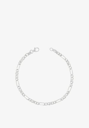 Silberfarbenes Figaro-Kettenarmband mit abwechselnd kleinen und länglichen ovalen Gliedern, mit Karabinerverschluss.