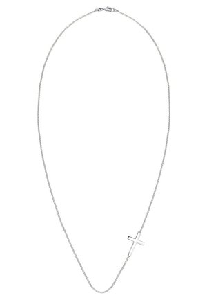 Sidabrinė kaklo grandinėlė su plona grandine ir paprastu kryžiaus pakabučiu kaip centrinis elementas. Kryžius turi šiuolaikišką ir elegantišką dizainą.