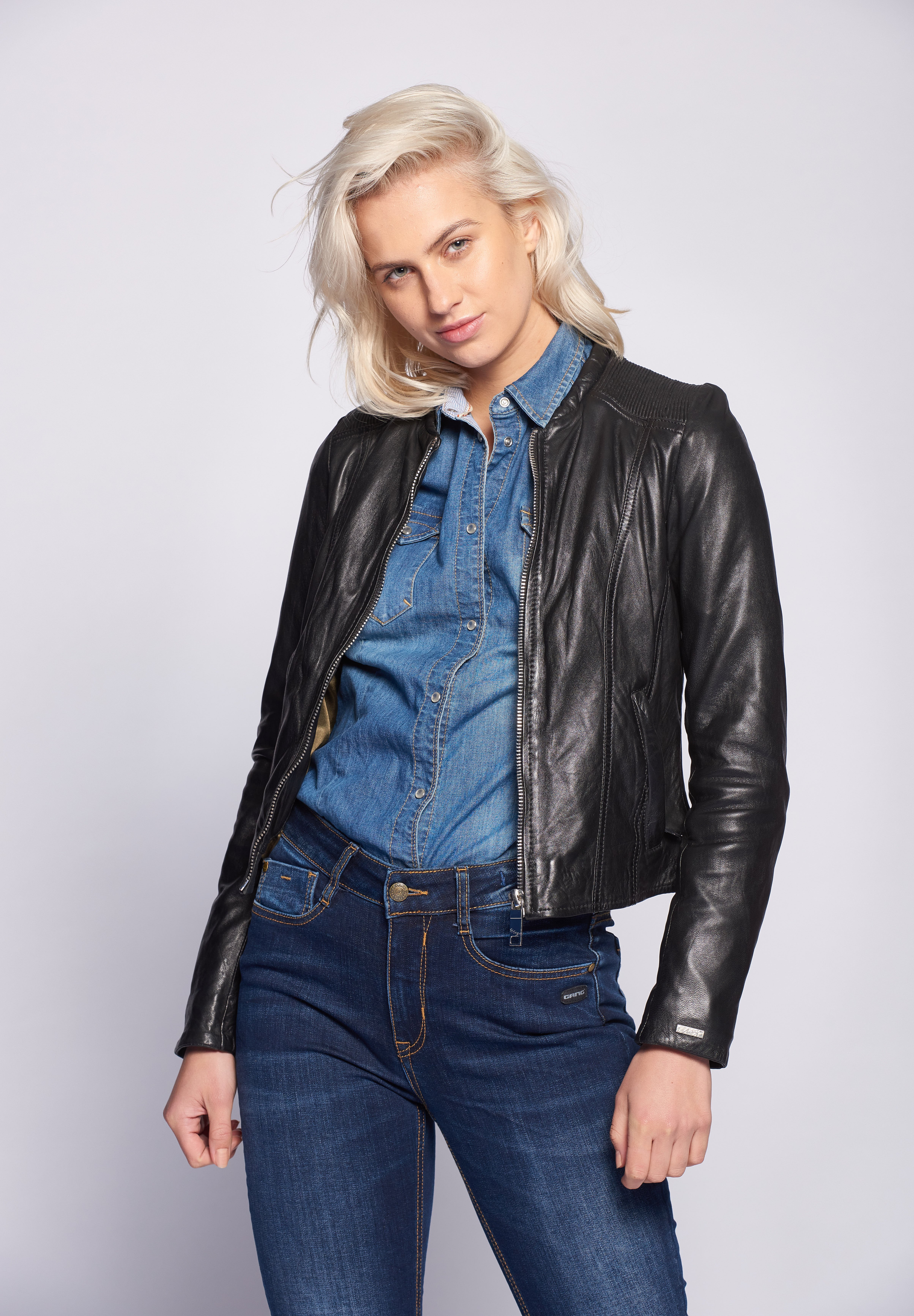 quilted sleeve leather jacket