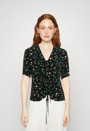 Marc O'Polo DENIM BLOUSE SHORT SLEEVE GATHEIRNG DETAIL - Μπλουζάκι με στάμπα - multi-coloured/black