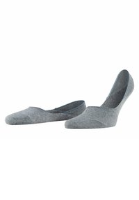 Graue Knöchelsocken mit glatter Textur, geschwungenem Design und kontrastierendem blauen Saum entlang der Öffnung. Aus weichem, atmungsaktivem Material gefertigt.