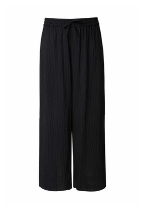 Ulla Popken, STRIPED WIDE LEG ELASTIC WAIST PANTS - Pantalones - black