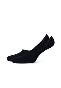 Czarne skarpetki no-show wykonane z miękkiego, elastycznego materiału, charakteryzujące się niskim krojem i elastycznymi krawędziami dla pewnego dopasowania.