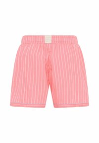 Roze gestreepte shorts met een elastische tailleband, met subtiele witte verticale strepen en een tonale zoomafwerking. Geweven stof.