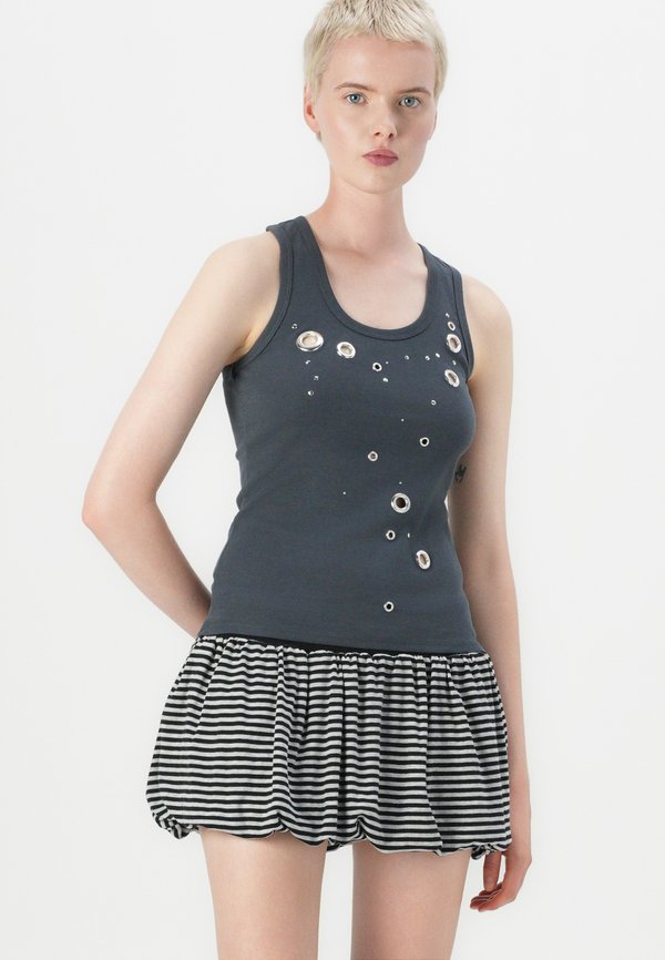 STRIPE PUFFBALL SKIRT - Mini skirt2