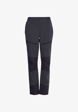 Pantaloni outdoor neri realizzati in tessuto elasticizzato, con vita aderente, tasche con zip, rinforzi sulle ginocchia e design a gamba affusolata.