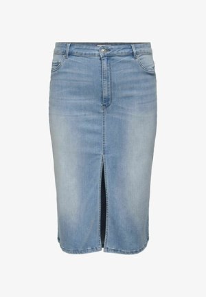 Jeansrock in Hellblau mit figurbetonter Silhouette. Mit einem Schlitz vorne, einem Fünf-Taschen-Design und Gürtelschlaufen an der Taille.