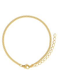 Collana in oro con link intrecciati, chiusura a moschettone e un'estensione regolabile con una finitura testurizzata.