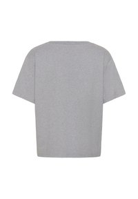 T-shirt gris uni à manches courtes vu de dos sur fond blanc, sans logos, graphiques ni détails visibles.